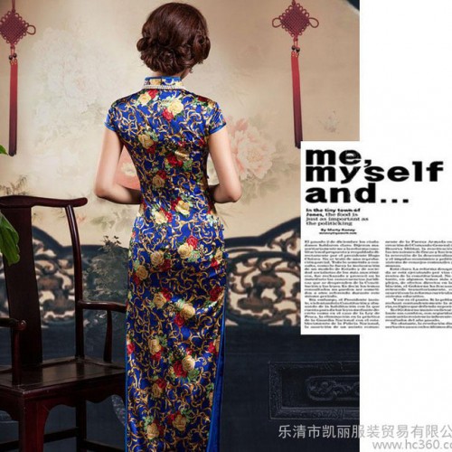 2015新款重磅真丝旗袍 桑蚕丝改良复古长款牡丹花 女装连图1