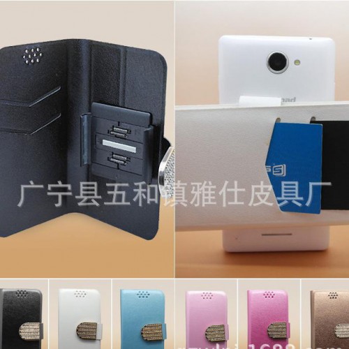 蚕丝纹旋转夹子iphone 6插卡水钻左右开皮套免打孔通图2