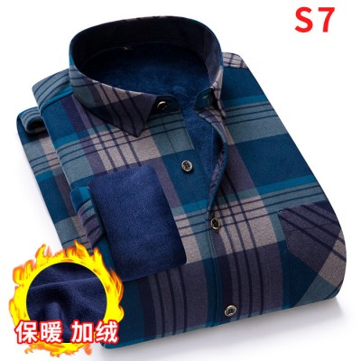 **秋冬男士加绒加厚双面绒保暖衬衫超柔一体绒韩版商务休闲格子衬衫男式衬衫批发