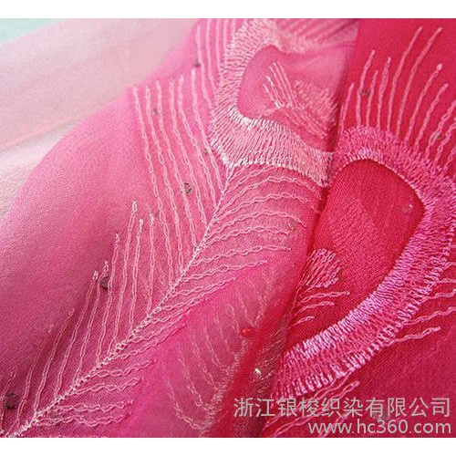 2015春夏款防晒礼品100%真丝乔其丝巾绣花桑蚕丝长巾图3