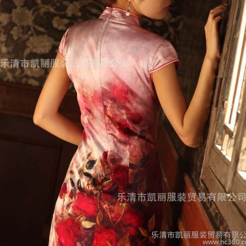 2014新款玫瑰花 桑蚕丝复古重磅真丝旗袍短款夏装短袖图3