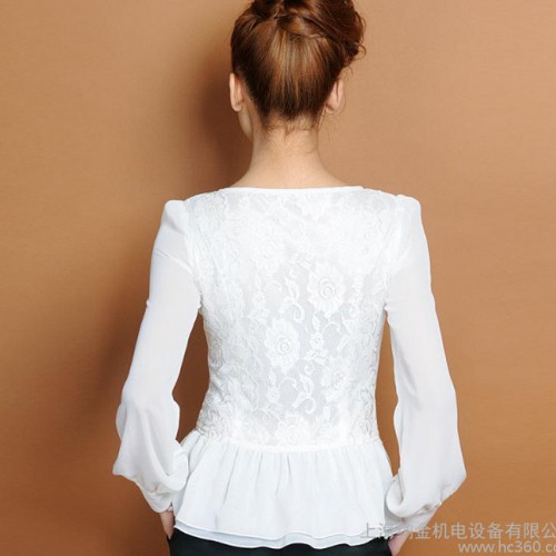 2013新款春秋装 韩版衬衫 蕾丝荷叶边 淑女套头鱼尾摆长袖衬衫图2