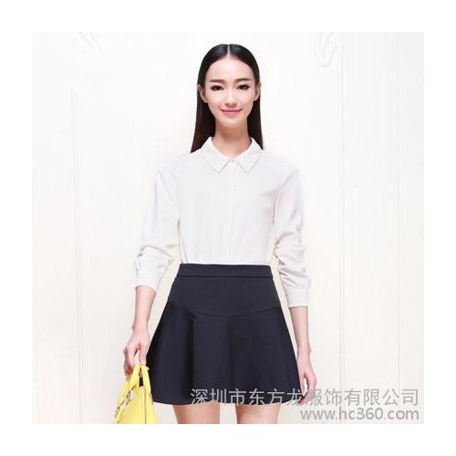 深圳东方龙厂家特惠 衬衫2014秋冬装时尚百搭衬衣女士白长袖雪纺衬衫图2