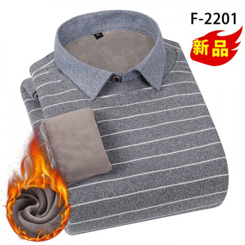 **冬季款男士加绒加厚假两件条纹保暖衬衫假领韩版休闲衬衣超柔保暖内衣 男式休闲衬衫图5