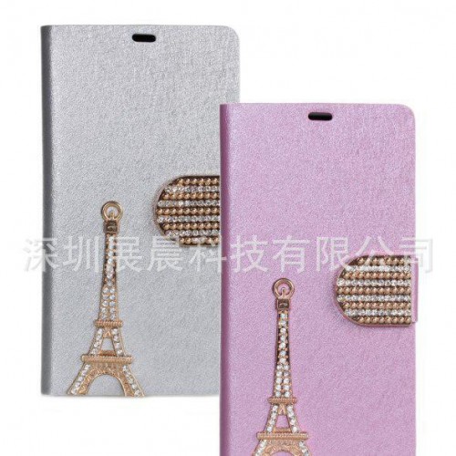 索尼Xperia Z1蚕丝纹铁塔贴钻钱包款手机皮套左右翻插卡保护外壳图2