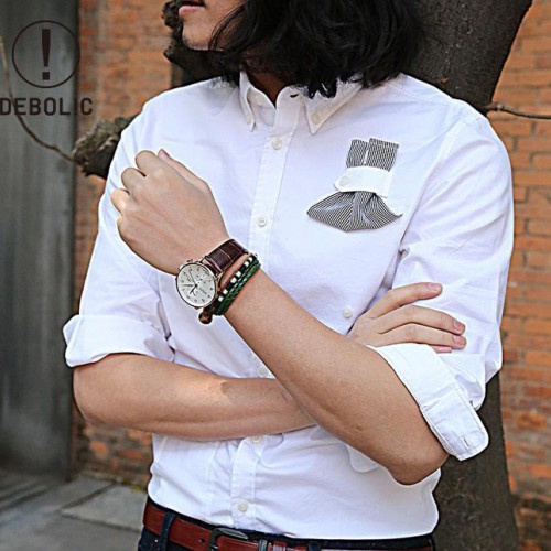 通盈服装男士新款修身牛津纺衬衫 创意胸袋七分袖纯色衬衫图2