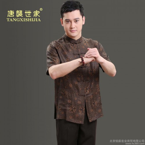 新款夏装唐装短袖衬衫上衣民族服装休闲打底衫真丝香云纱衬衫图1
