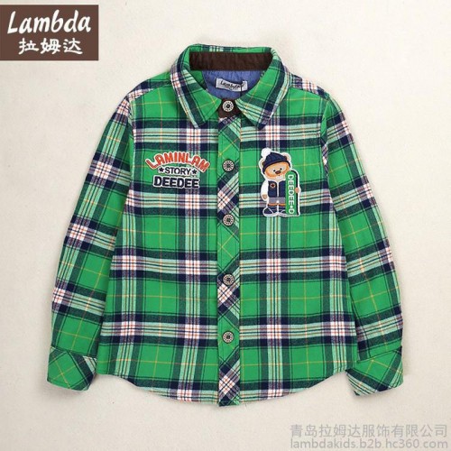 2015秋季新款童衬衫 韩版纯棉磨毛男童长袖格子衬衫 Lambda小熊品牌童装图3