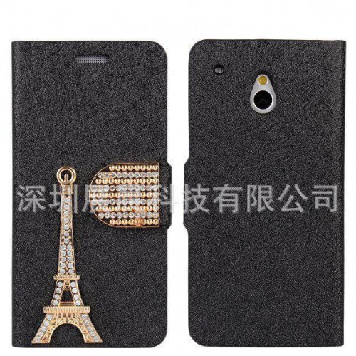 HTC ONE MINI M4铁塔贴钻钱包手机皮套手机壳 蚕丝纹左右翻保护壳图2