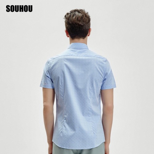 SOUHOU 搜猴 商务时尚蓝白两色纯棉短袖衬衫男图6