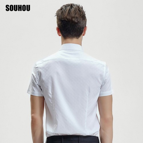 SOUHOU 搜猴 商务时尚蓝白两色纯棉短袖衬衫男图7