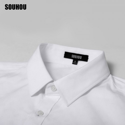 SOUHOU 搜猴 商务时尚蓝白两色纯棉短袖衬衫男图5
