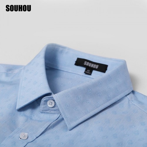 SOUHOU 搜猴 商务时尚蓝白两色纯棉短袖衬衫男图4