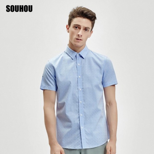 SOUHOU 搜猴 商务时尚蓝白两色纯棉短袖衬衫男图8