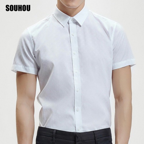 SOUHOU 搜猴 商务时尚蓝白两色纯棉短袖衬衫男图2