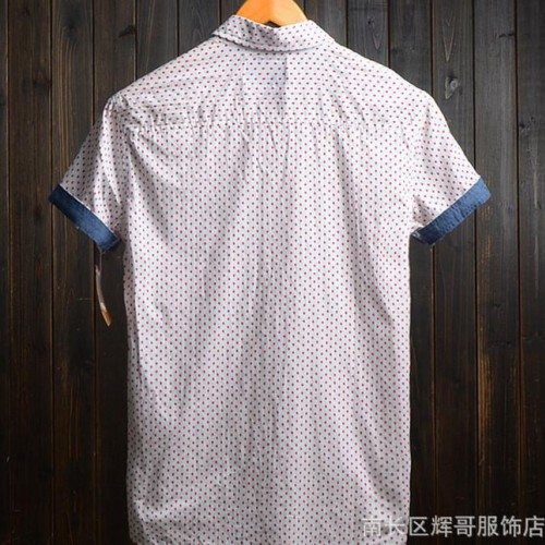 辉哥外贸 2015夏季新款 全棉男士休闲短袖衬衫 草莓印花衬图2