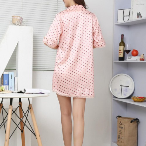 夏季新款爱心女士仿真丝衬衫睡衣舒适家居服直销代发图1