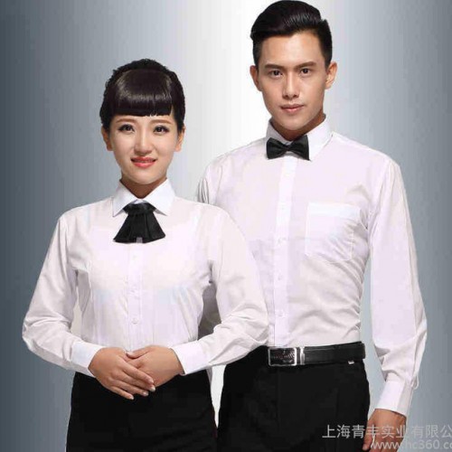 男女衬衫 咖啡店收银白衬衫 西餐厅酒店服务员工作服 衬衣秋冬图3
