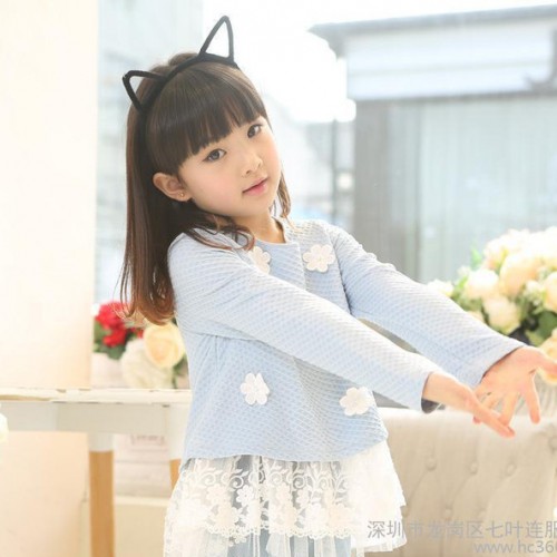 2015春款新款 花朵拼接女童衬衫甜美公主假两件童装图1