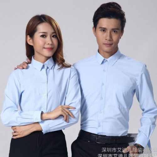 修身男女定制长袖工作衬衫 职业装长袖衬衣商务白色定做绣LOG图2