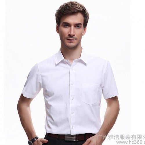 定制4S店夏季新款男式短袖衬衫男士条纹棉质免烫衬衣正装图3