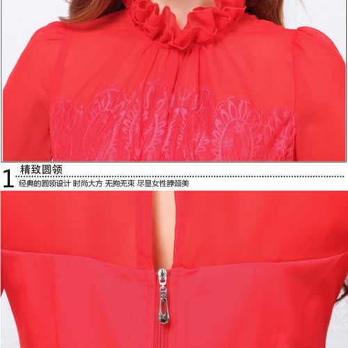 小魅娘女装厂家生产雪纺衫荷叶领蕾丝长袖衬衫 女士衬衣批发图3