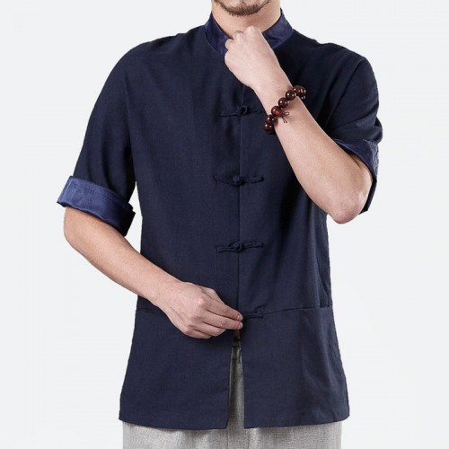2016夏季新款唐装汉服中式服休闲立领亚麻衬衫中国风短袖唐装图6