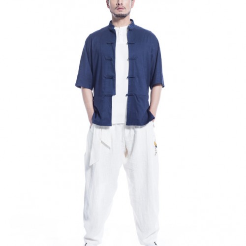 2016夏季新款唐装汉服中式服休闲立领亚麻衬衫中国风短袖唐装图7