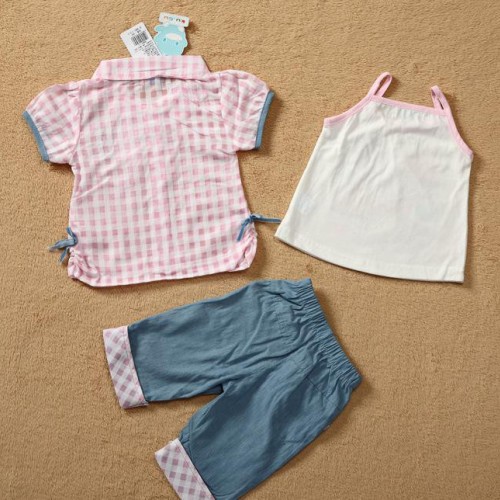 广东童装酷咕鸭  夏装2015新款  女童纱布蕾丝衬衫三件套图2