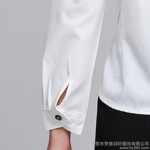 供应春秋新品 女雪纺衬衫长袖 通勤修身荷叶边 立领白色OL衬衣图2