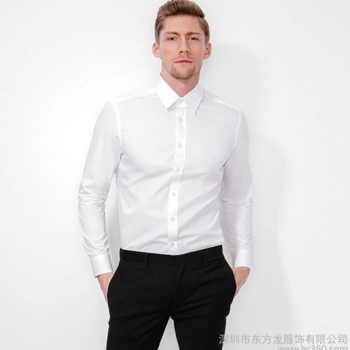 男士长袖修身衬衣商务男式衬衫 纯色白潮免烫秋冬正装图3