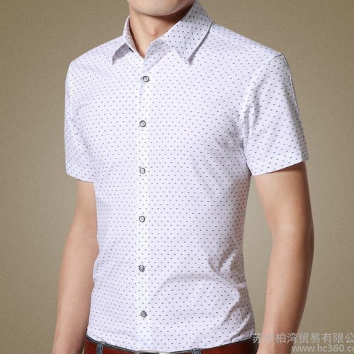 海澜之家夏季新款男式短袖衬衫潮男商务休闲波点印花薄款免烫衬衣图3