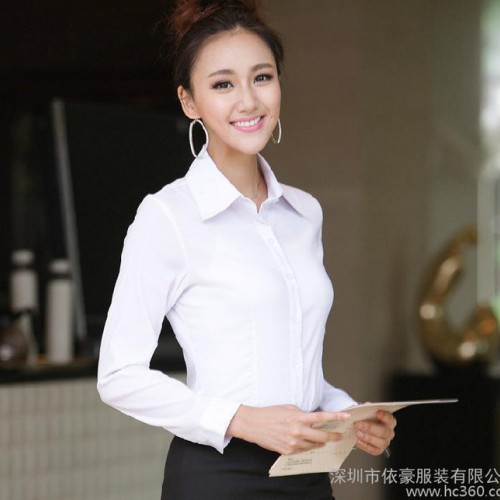 2015新款女长袖白衬衫 修身职业装女装 纯白衬衣工作正装图1