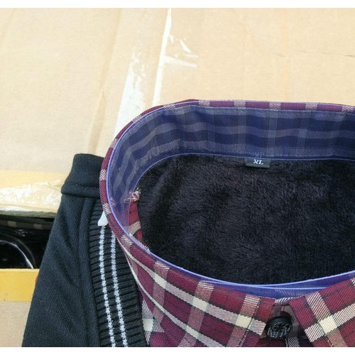 中年时尚品牌男装休闲免烫格子男士长袖衬衫加绒加厚时尚假两件潮图1