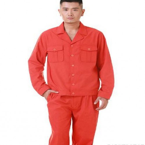 【直销】夏季长袖衬衫工作服 透气吸汗长袖工装 帆布橘红厂服