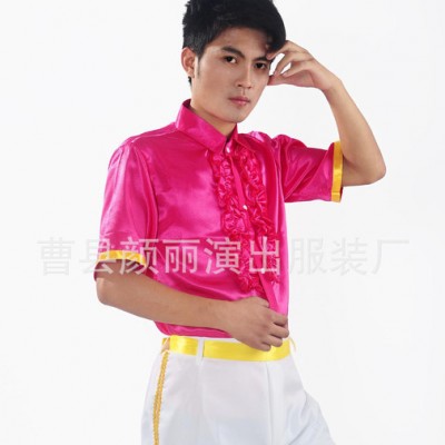 新款男士礼服 伴郎大合唱荷叶花边短袖衬衫伴舞演出服