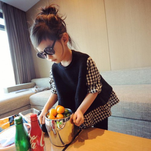 童装一件代发2015春季女童超级**版型假两件针织衬衫免费代图1