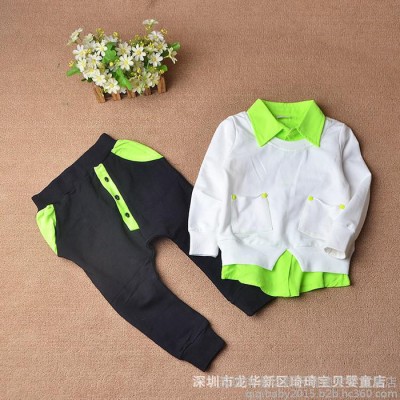 韩版童套装 秋季时尚童装批发 假两件衬衫领儿童套装外出服 G3465