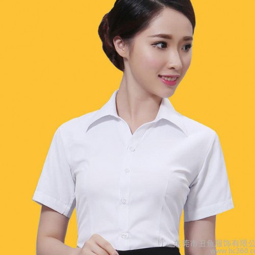 爆款短袖衬衫女白衬衣职业装女OL通勤大码前台女正装工作服印LOGO图1