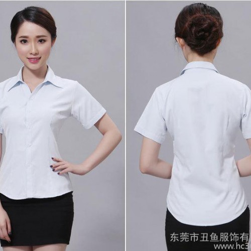 爆款短袖衬衫女白衬衣职业装女OL通勤大码前台女正装工作服印LOGO图3