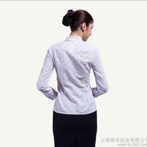 专业定制航空制服2015年夏季纯棉短袖衬衫立领修身印花女半袖图2