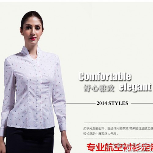 专业定制航空制服2015年夏季纯棉短袖衬衫立领修身印花女半袖图3