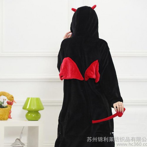 法兰绒男女情侣恶魔卡通连体睡衣情侣直销长袖儿童睡衣图3