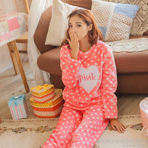 女秋冬睡衣批发 **法兰绒长袖睡衣套装家居服 pink睡衣A013-1图3
