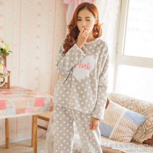 女秋冬睡衣批发 **法兰绒长袖睡衣套装家居服 pink睡衣A013-1图2