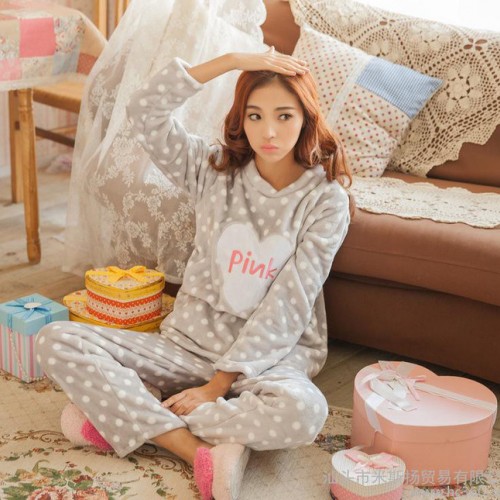 女秋冬睡衣批发 **法兰绒长袖睡衣套装家居服 pink睡衣A013-1图1