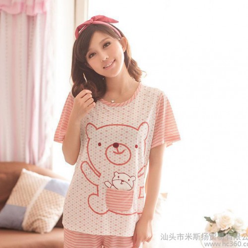 睡衣批发 卡通亲子熊短袖女士可爱睡衣家居服套装 4051图2