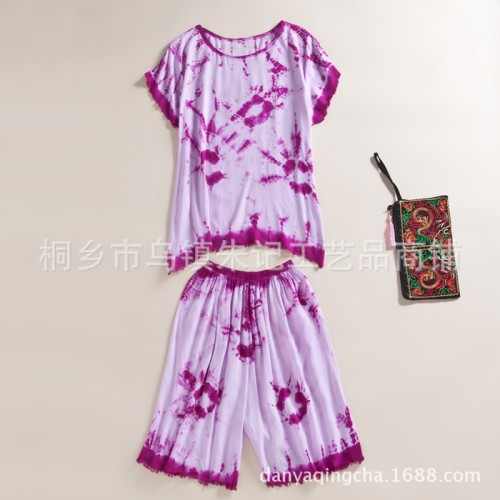 绵绸女士特大码睡衣 民族风家居服夏装短袖睡衣套装图2