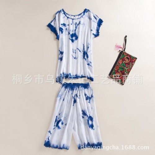 绵绸女士特大码睡衣 民族风家居服夏装短袖睡衣套装图1