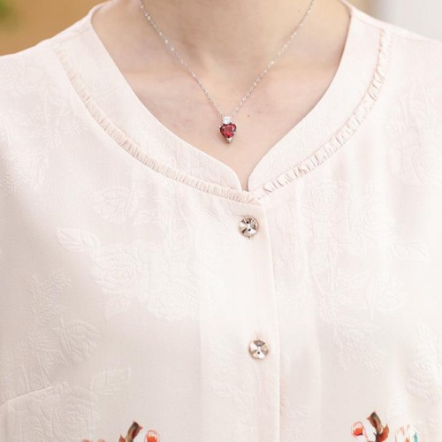 新款中老年夏装女装短袖衬衣妈妈装提花大码衬衫上衣女 一件代发图3
